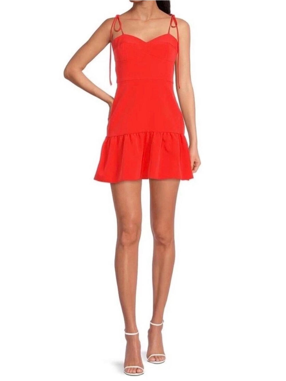 Gianni Bini Red Tie-Shoulder Ruffle-Hem Mini Dress